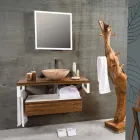 Consolle Bagno Sospesa in Teak e Hi Macs® con Cassetto Contenitore - Rodolfo Viadurini