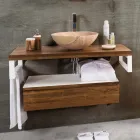 Consolle Bagno Sospesa in Teak e Hi Macs® con Cassetto Contenitore - Rodolfo Viadurini