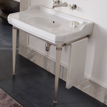 Consolle Bagno Vintage 90 cm, Ceramica Bianca, con Piedi Made in Italy - Nausica Viadurini
