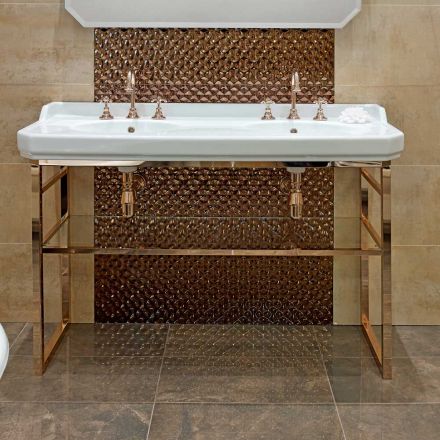 Consolle Bagno Vintage L 135 cm a Vasca Doppia in Ceramica con Piedi - Nausica Viadurini