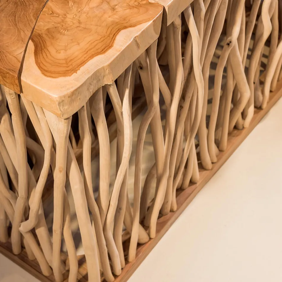 Consolle con Piano e Steli di Teak Massello Naturale - Rodin Viadurini