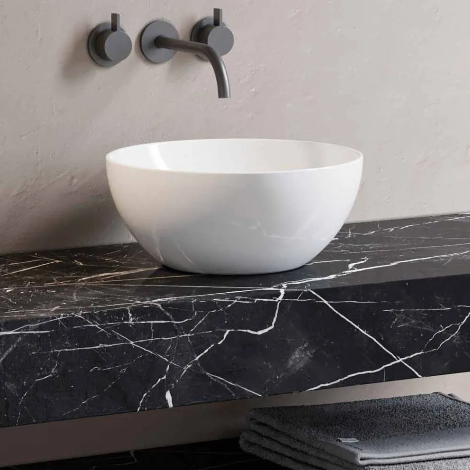 Consolle da Bagno con Lavabo e Mensola in Gres Porcellanato 4 Finiture - Ramina Viadurini