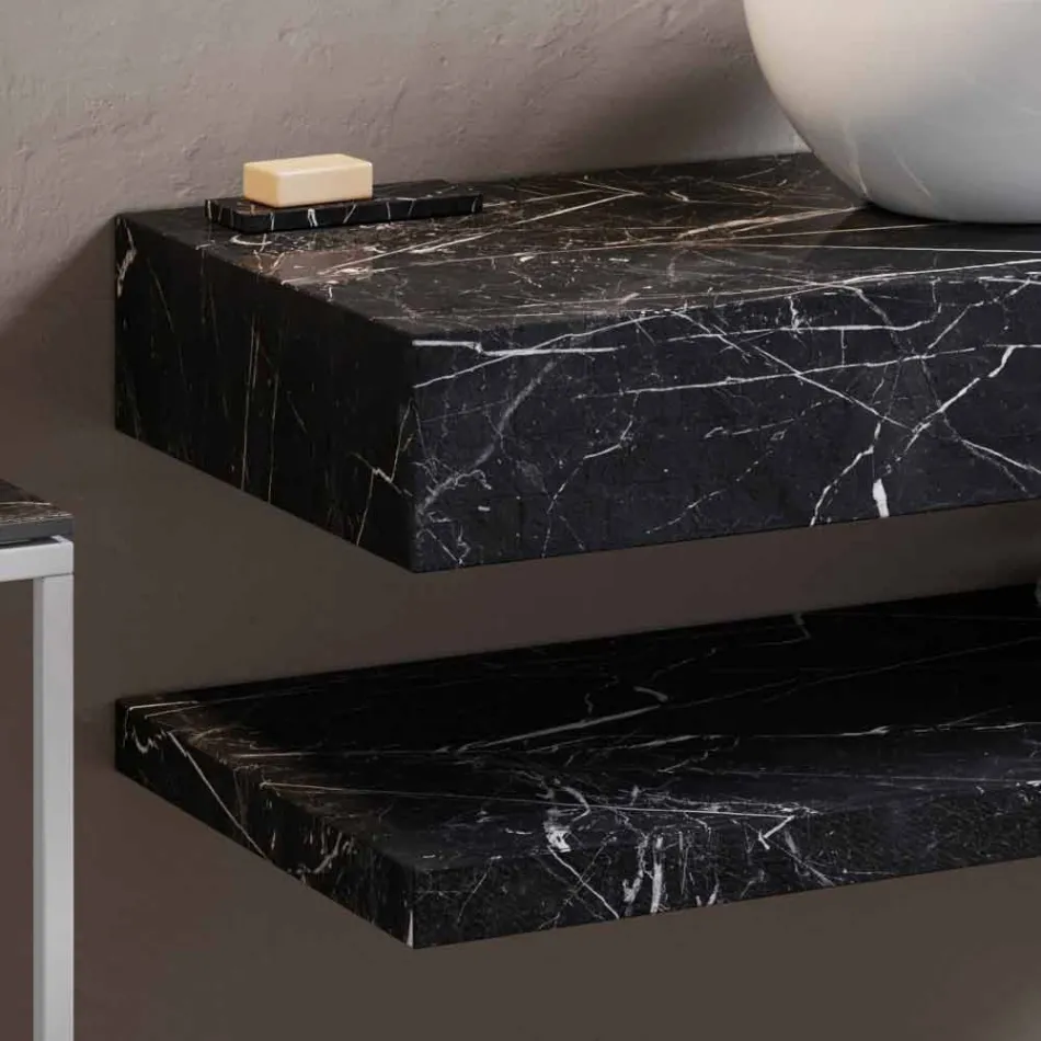 Consolle da Bagno con Lavabo e Mensola in Gres Porcellanato 4 Finiture - Ramina Viadurini