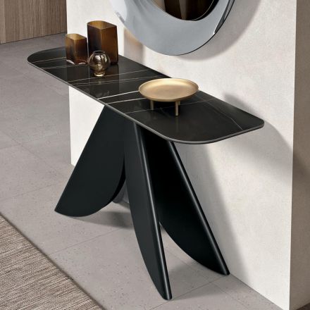 Consolle da Soggiorno in Metallo e Piano in Ceramica Effetto Marmo - Cristina Viadurini