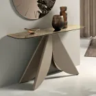 Consolle da Soggiorno in Metallo e Piano in Vetro Martellato Retroargentato - Cristina Viadurini