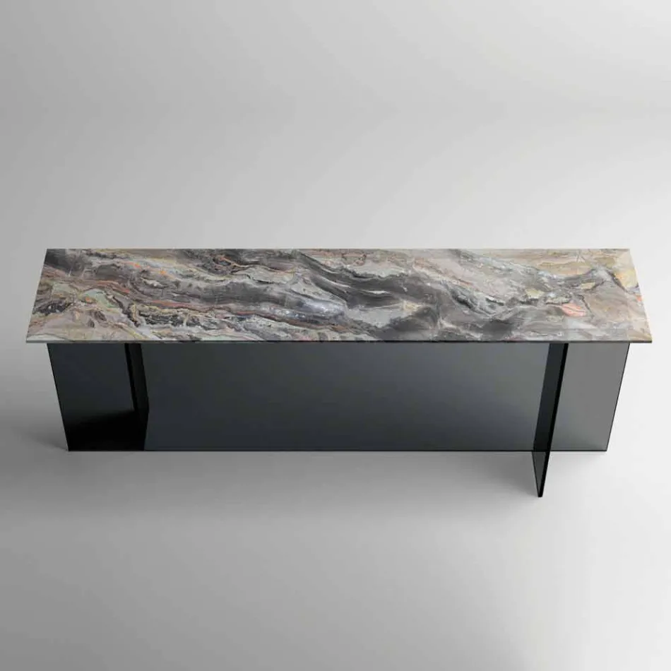 Consolle di Design con Piano in Marmo e Base in Vetro Made in Italy - Molino Viadurini