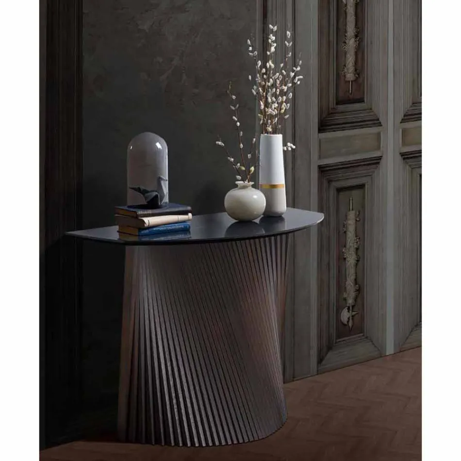 Consolle di Design in Legno con Piano in Gres Marmo Made in Italy - Oxide Viadurini