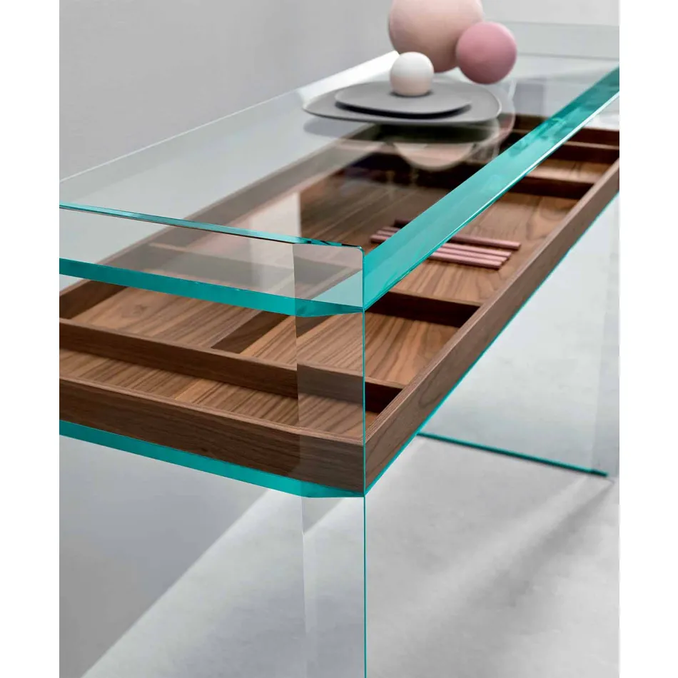 Consolle di Design in Vetro Extrachiaro con Vassoio Made in Italy – Imperativo Viadurini
