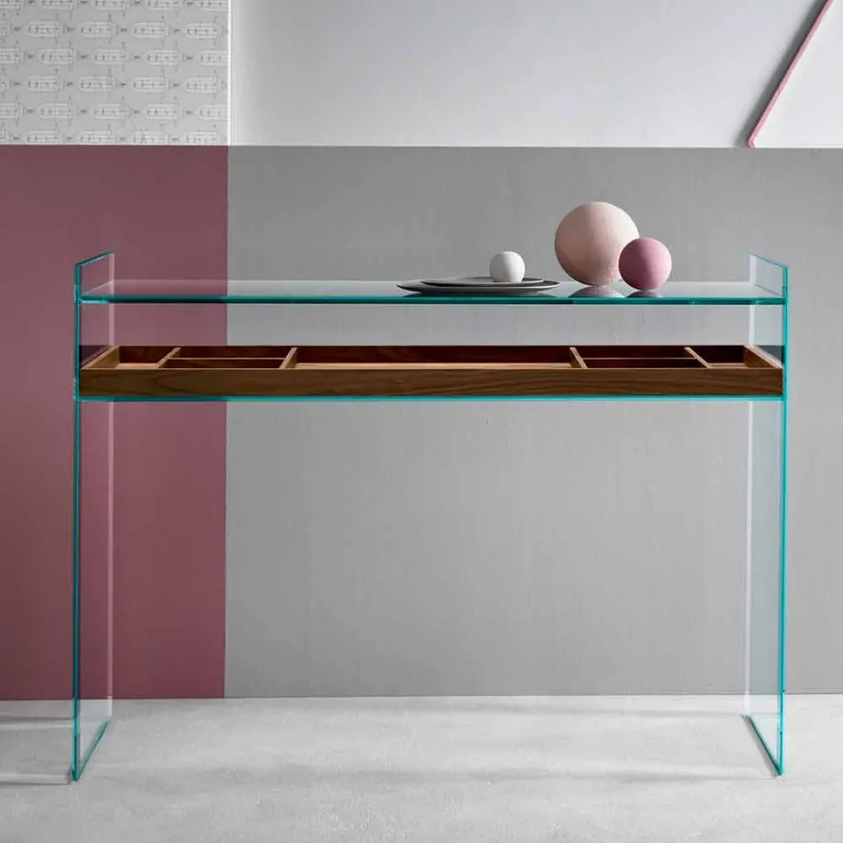 Consolle di Design in Vetro Extrachiaro con Vassoio Made in Italy – Imperativo Viadurini