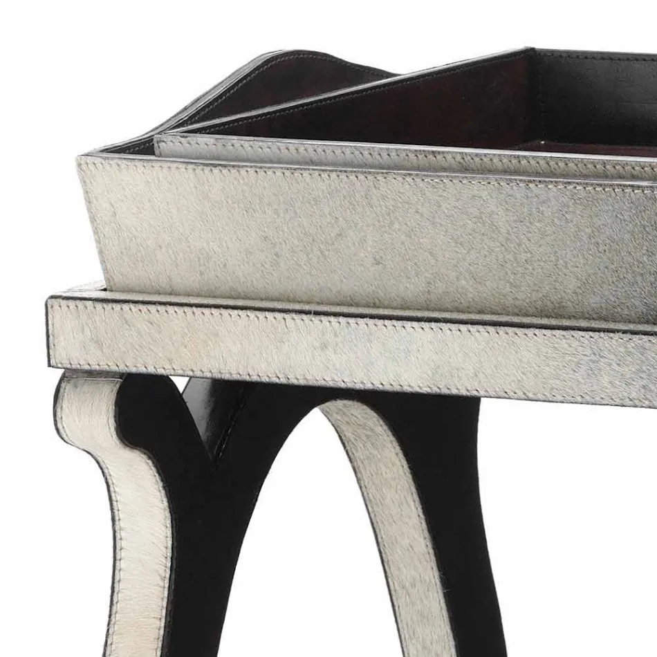 Consolle di design moderno con vassoio in cavallino grigio Felicia  Viadurini