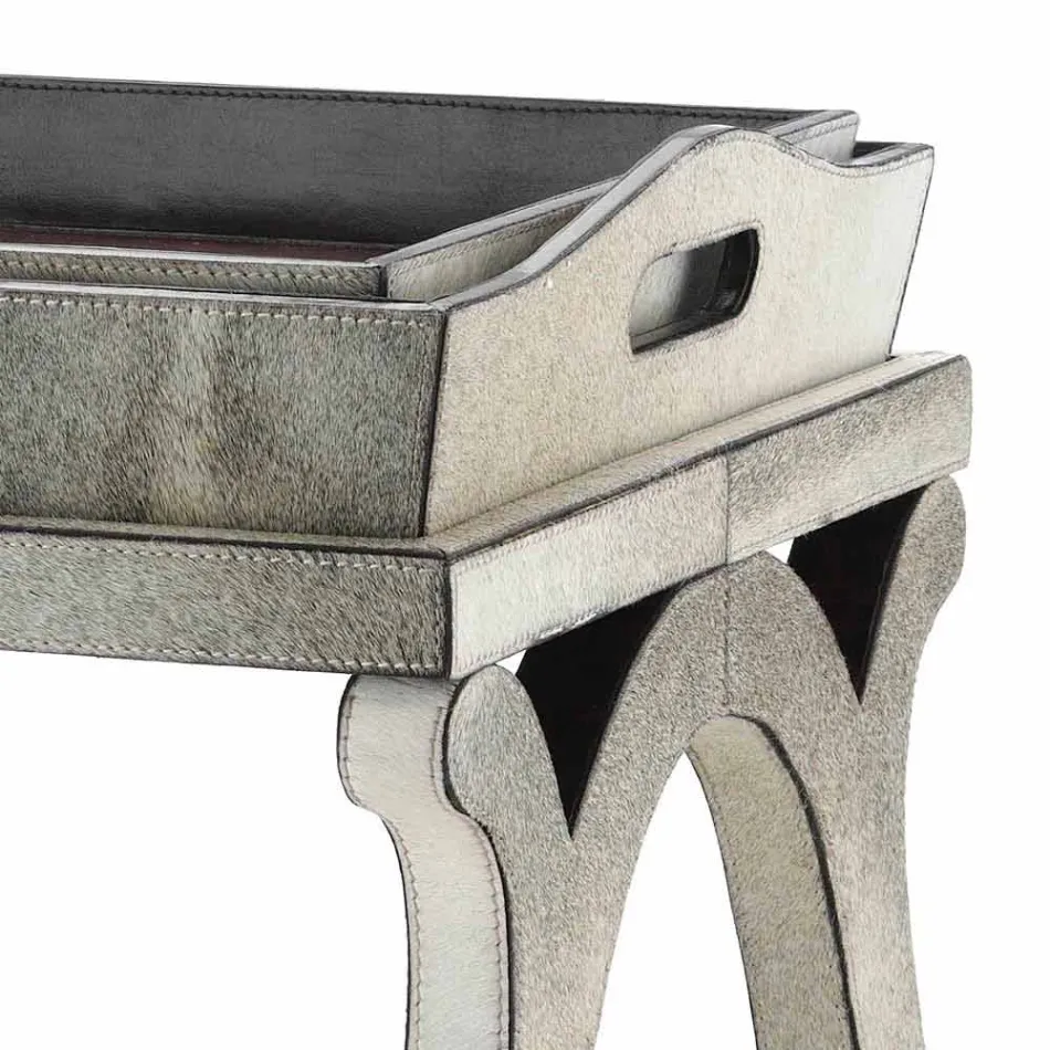 Consolle di design moderno con vassoio in cavallino grigio Felicia  Viadurini
