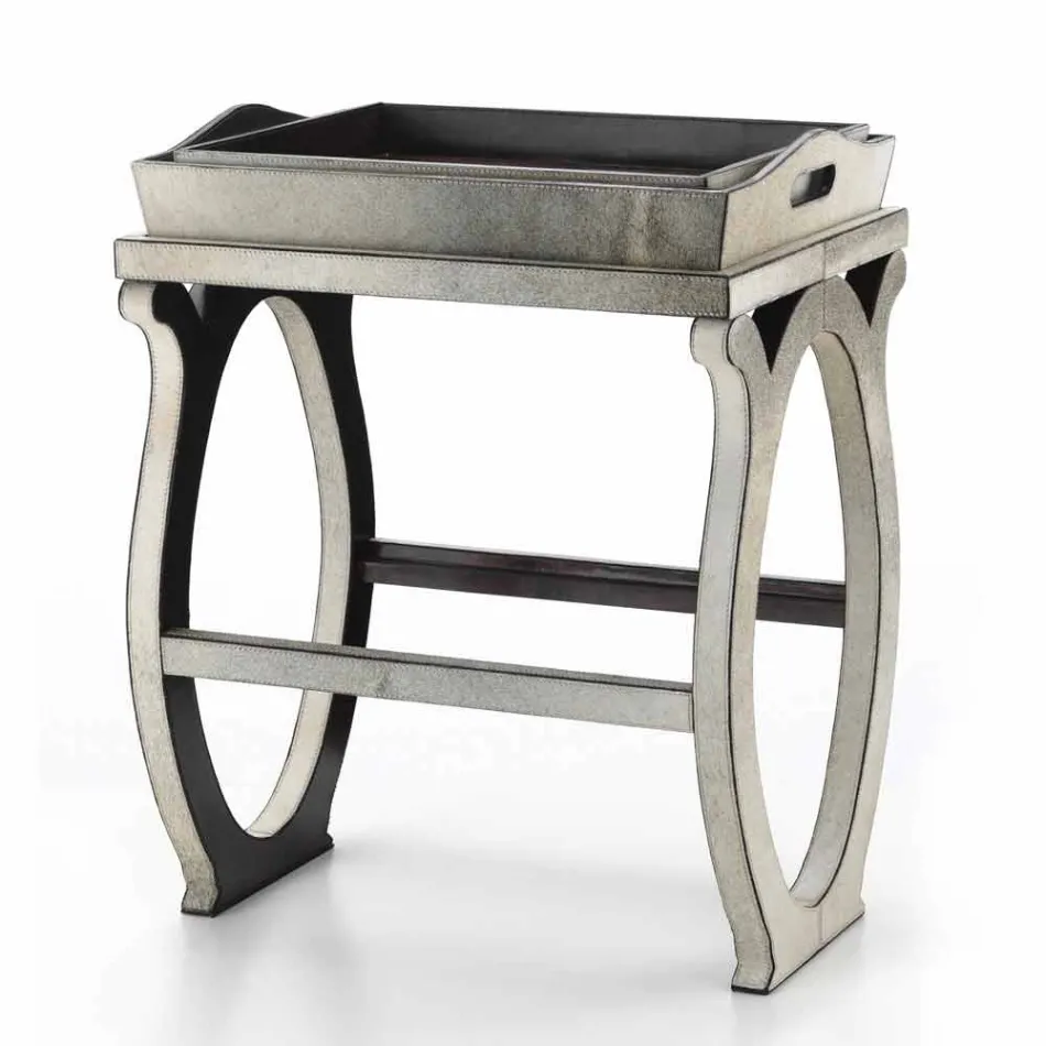 Consolle di design moderno con vassoio in cavallino grigio Felicia  Viadurini