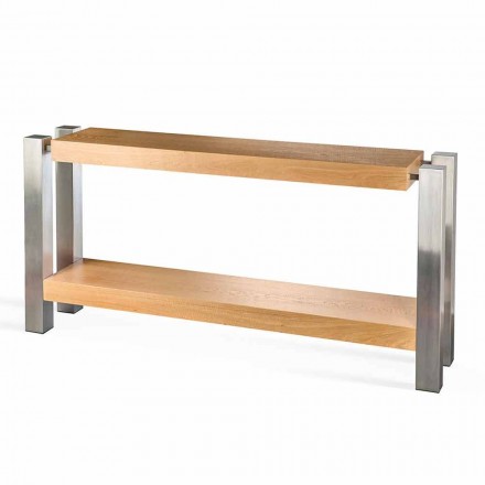 Consolle di design rettangolare doppio ripiano in legno di rovere Aida Viadurini