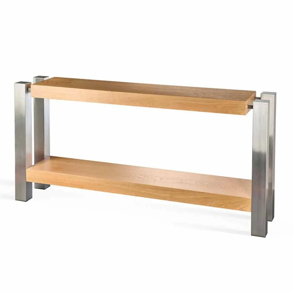Consolle di design rettangolare doppio ripiano in legno di rovere Aida Viadurini