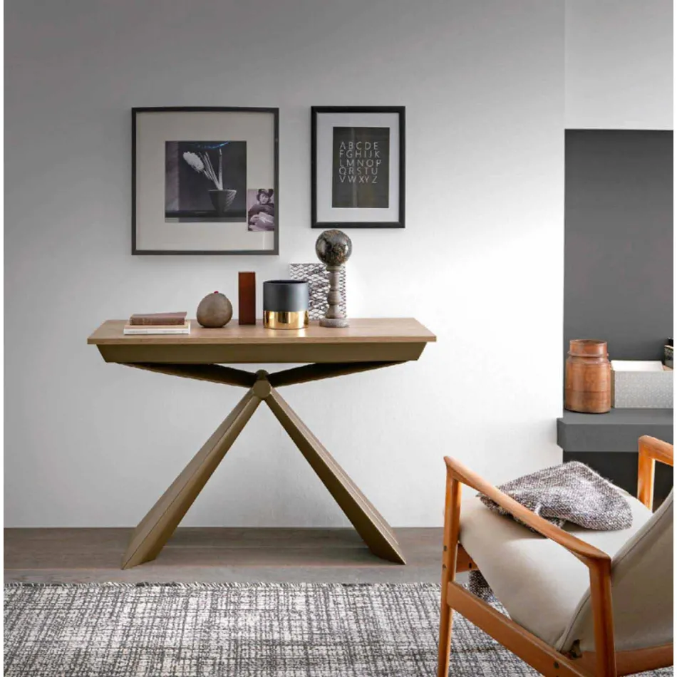 Consolle in Legno e Metallo Allungabile Fino 295 cm Made in Italy - Timedio Viadurini