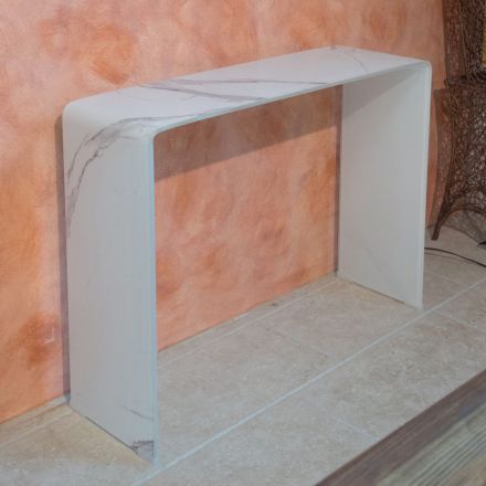 Consolle in Vetro Curvato Temperato 10mm Effetto Marmo - Agordo Viadurini
