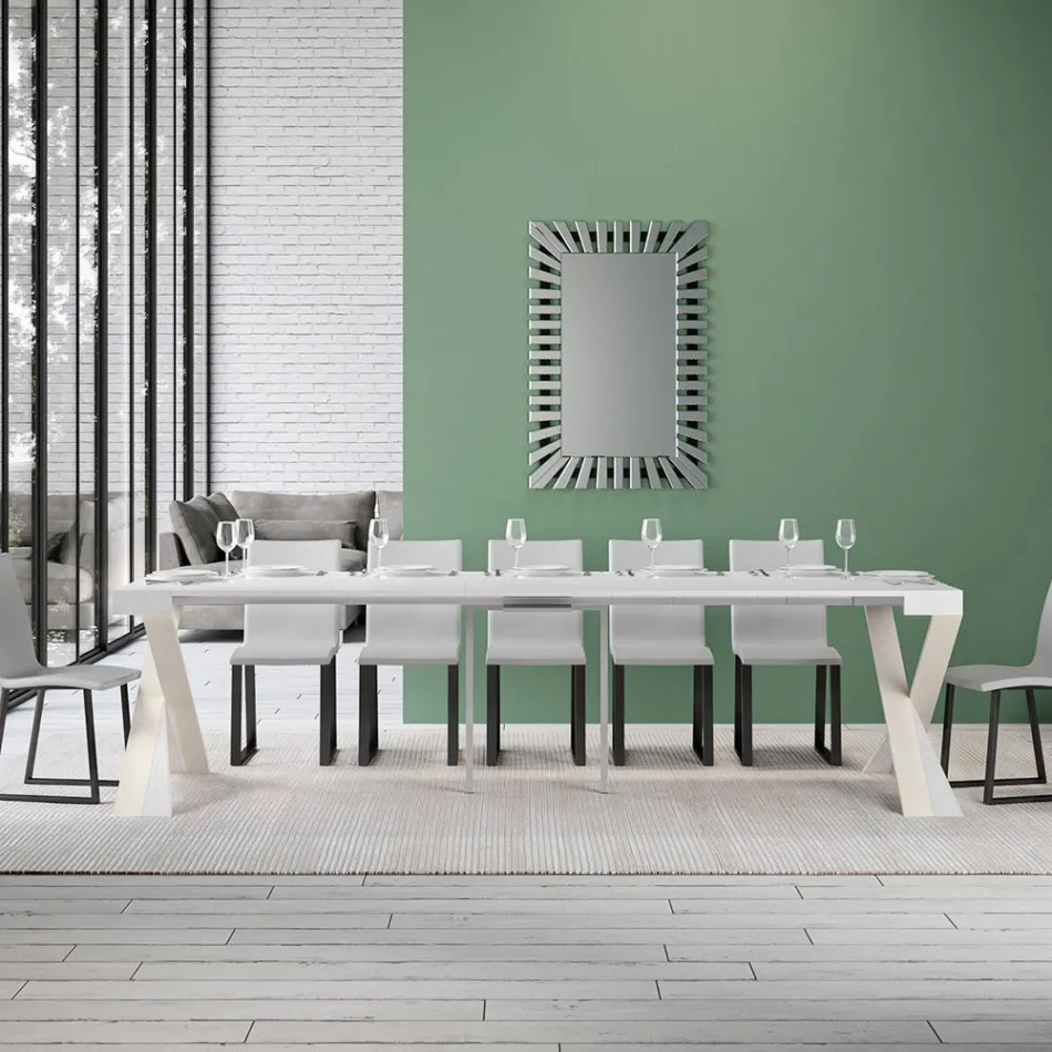 Consolle Moderna Allungabile a 300 cm con Telaio Bianco Made in Italy - Specchio Viadurini
