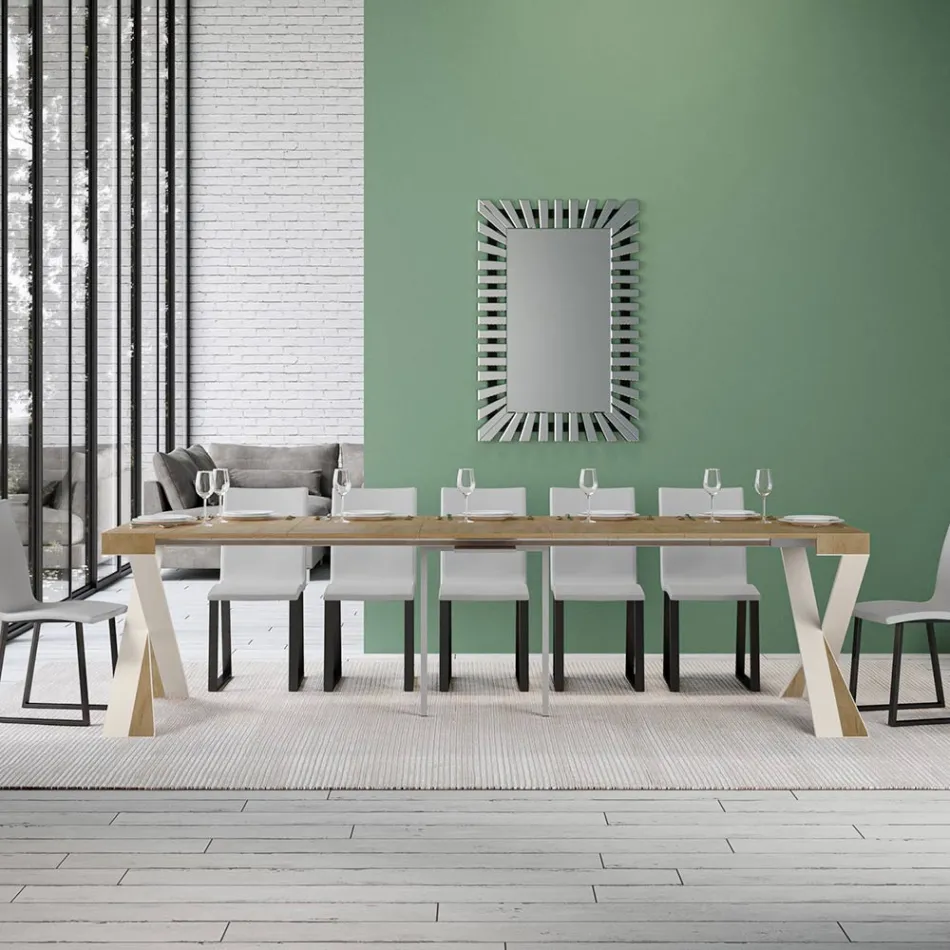 Consolle Moderna Allungabile a 300 cm con Telaio Bianco Made in Italy - Specchio Viadurini