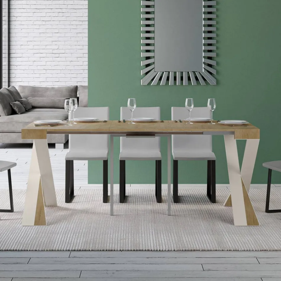 Consolle Moderna Allungabile a 300 cm con Telaio Bianco Made in Italy - Specchio Viadurini