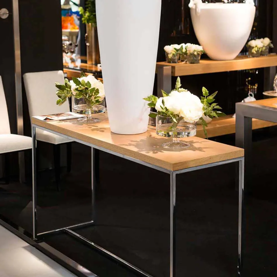 Consolle rettangolare in legno e metallo 100% Made in Italy Flora Viadurini