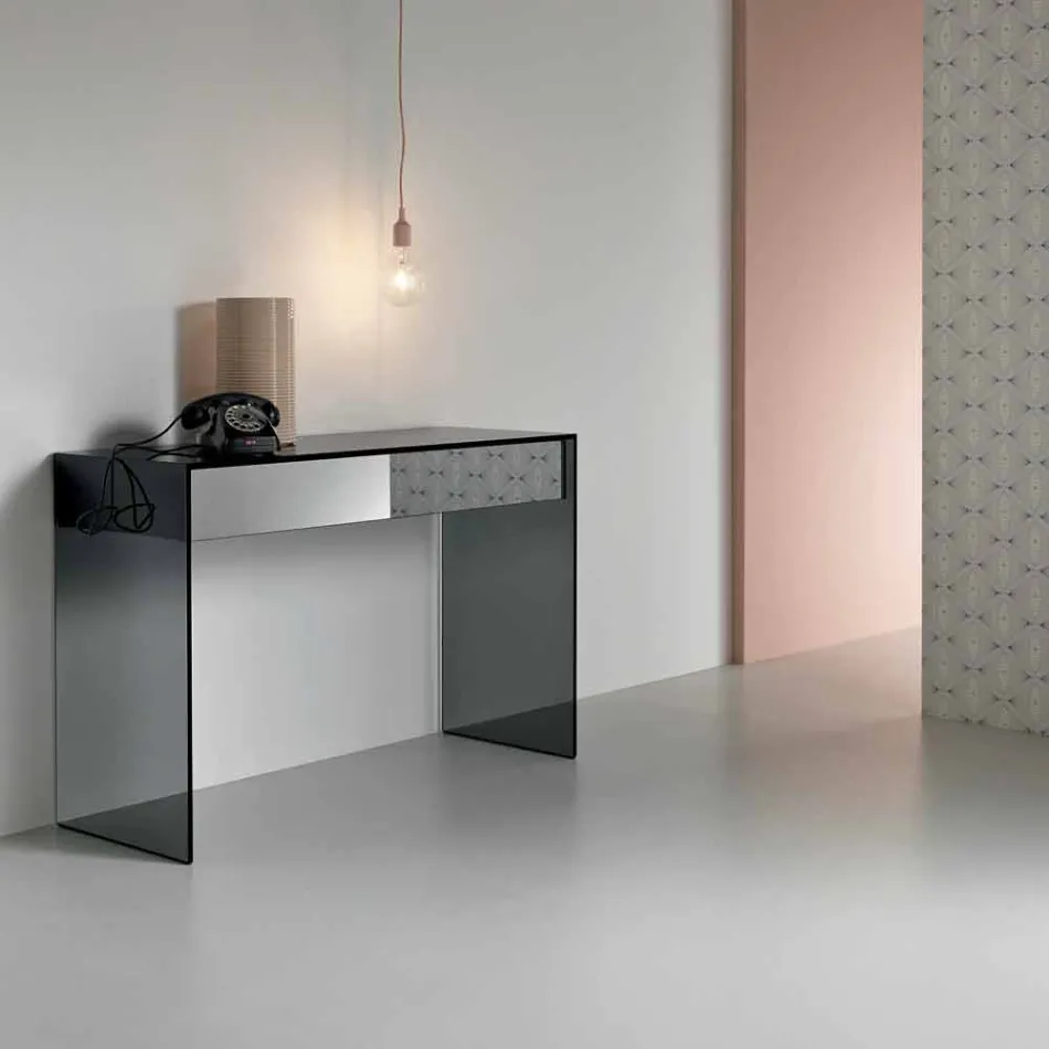 Consolle Scrivania di Design in Vetro Fumè con Cassetto Made in Italy – Mantra Viadurini
