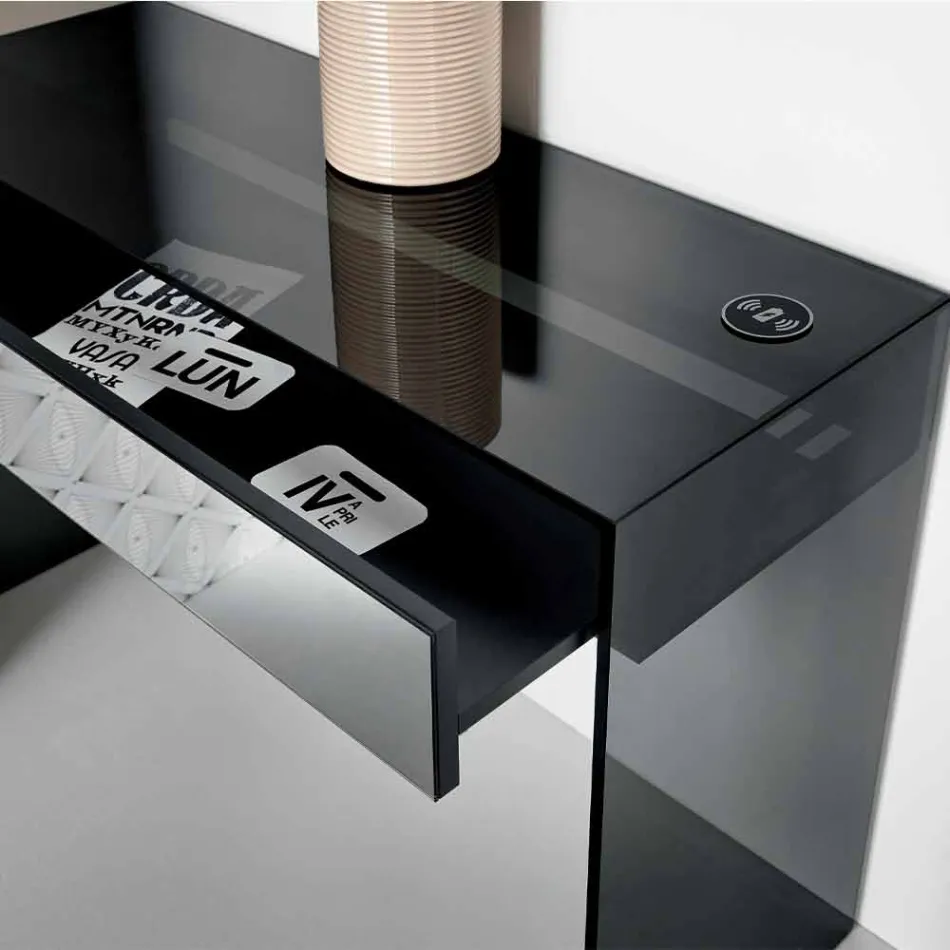 Consolle Scrivania di Design in Vetro Fumè con Cassetto Made in Italy – Mantra Viadurini