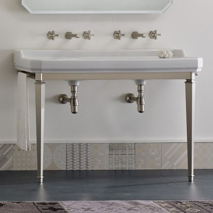 Consolle Vintage da Bagno L 135 cm Vasca Doppia Ceramica Made in Italy – Nausica Viadurini