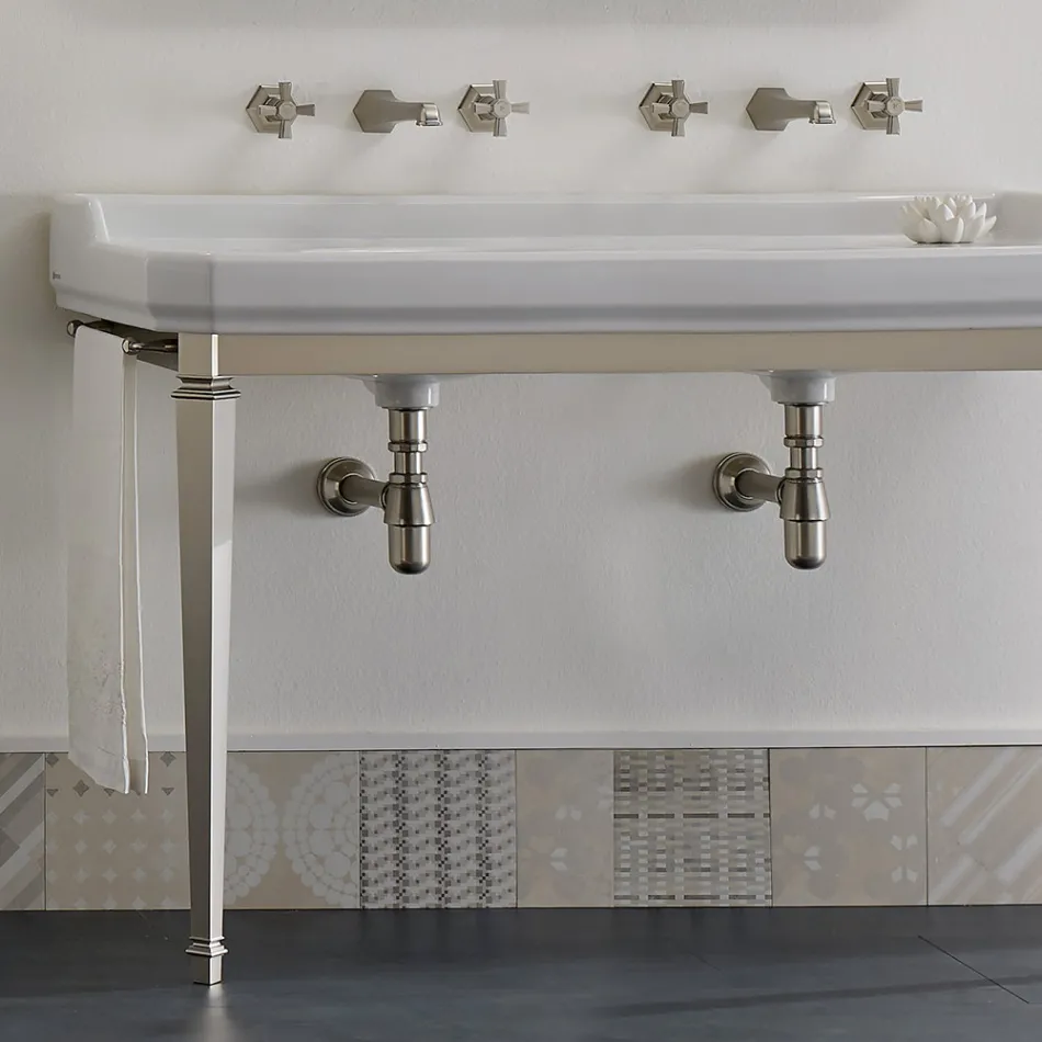 Consolle Vintage da Bagno L 135 cm Vasca Doppia Ceramica Made in Italy – Nausica Viadurini