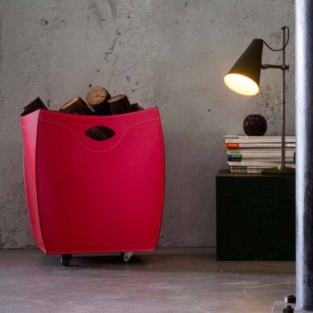 Contenitore portalegna in cuoio di design Botte, made in Italy Viadurini