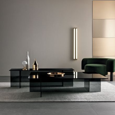 Coppia di Tavolini da Salotto Moderni in Vetro Fumè Made in Italy – Sestola Viadurini