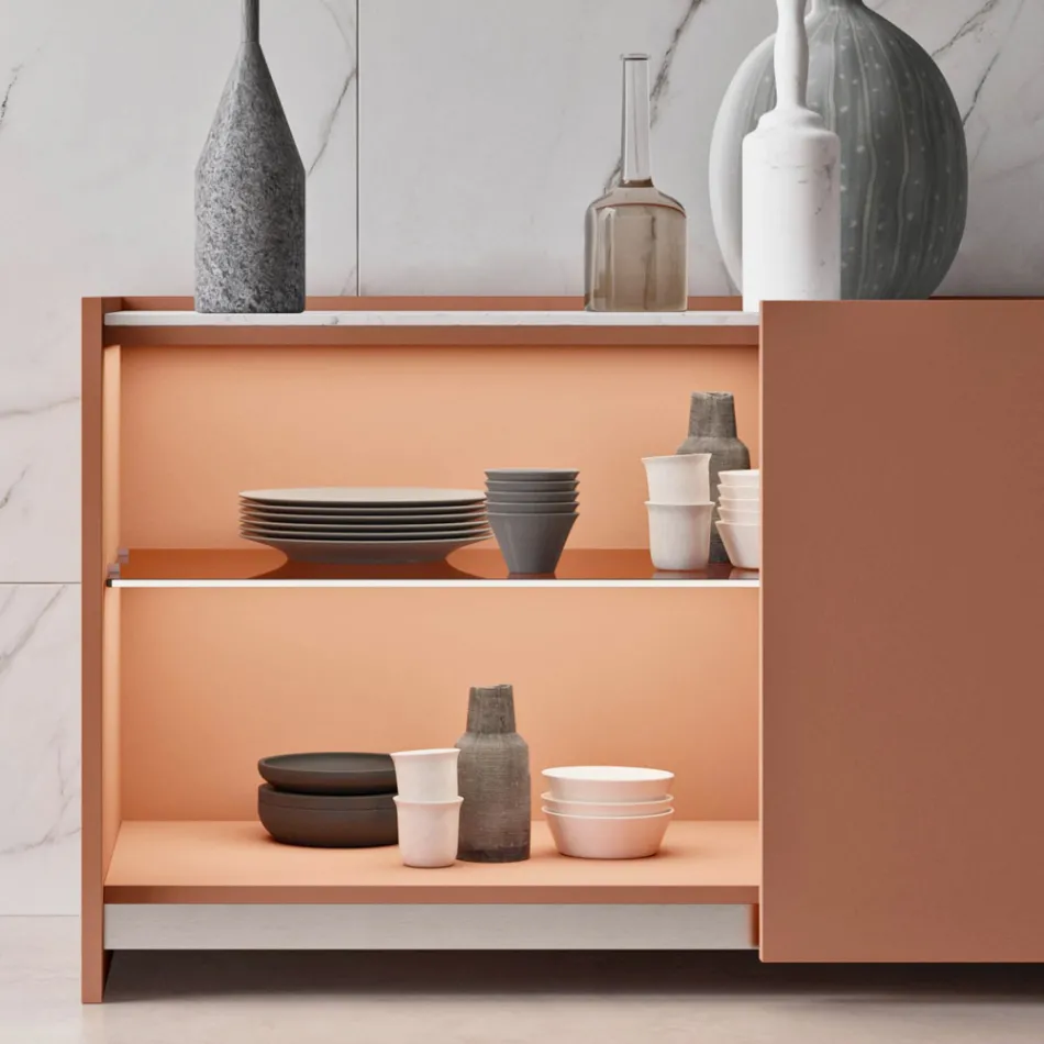 Credenza 1 Anta e 3 Cassetti in Legno Ecologico Lusso Made in Italy - Lidia Viadurini