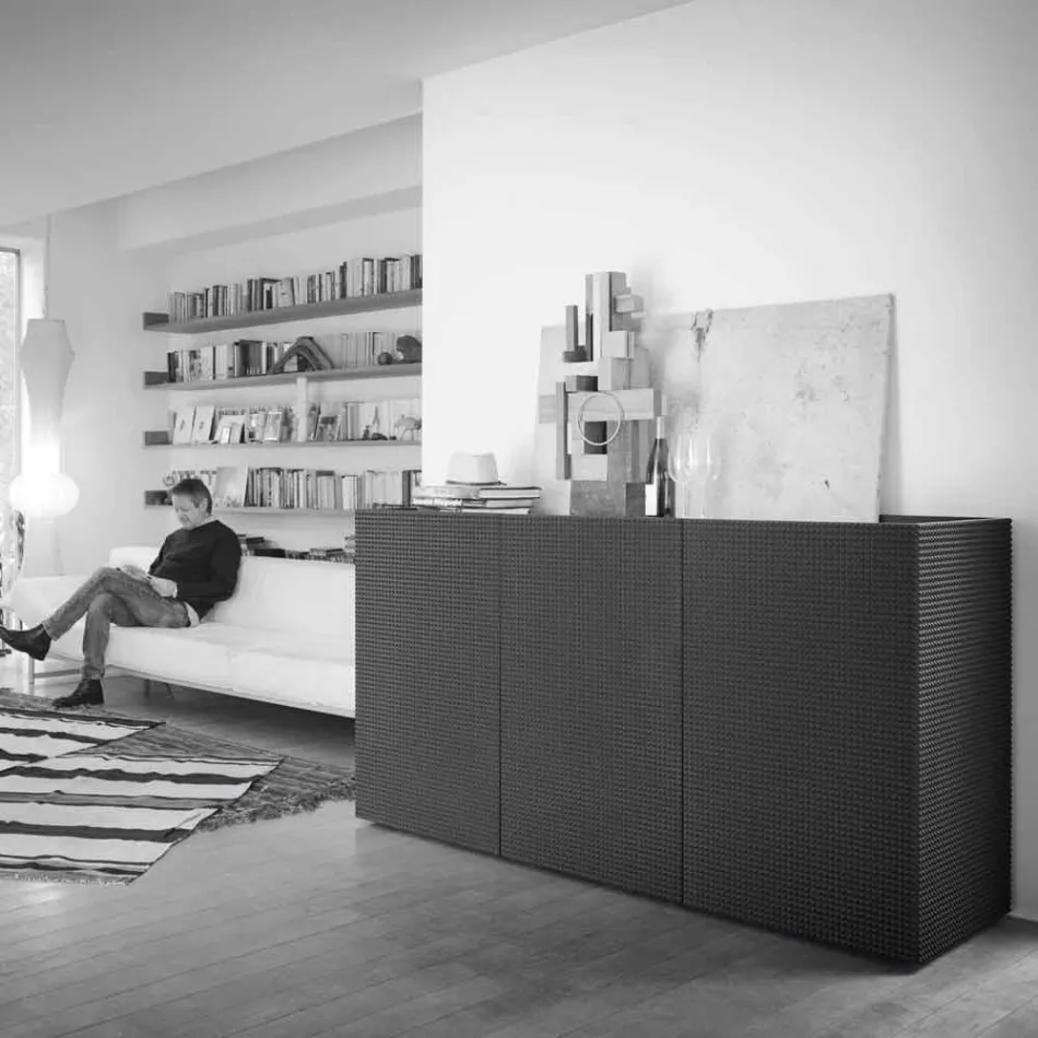 Credenza a 2 ante nera con 2 ante e cassettone estraibile Flora Viadurini
