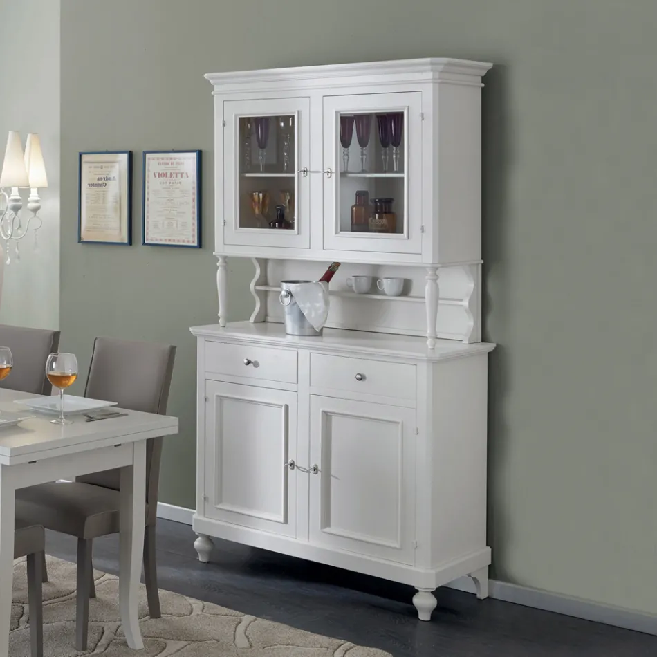 Credenza Alta con Vetrina da Soggiorno in Legno Made in Italy - Bran Viadurini