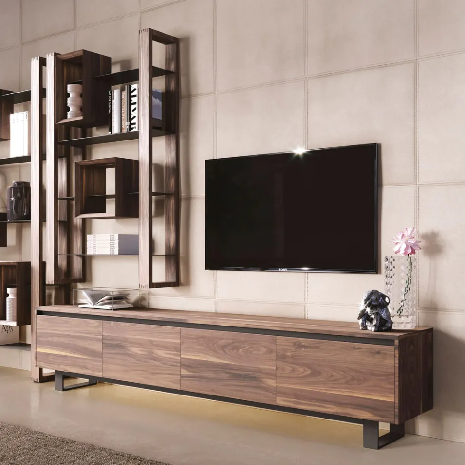 Credenza Bassa in Legno con Base in Metallo Made in Italy - Berta Viadurini