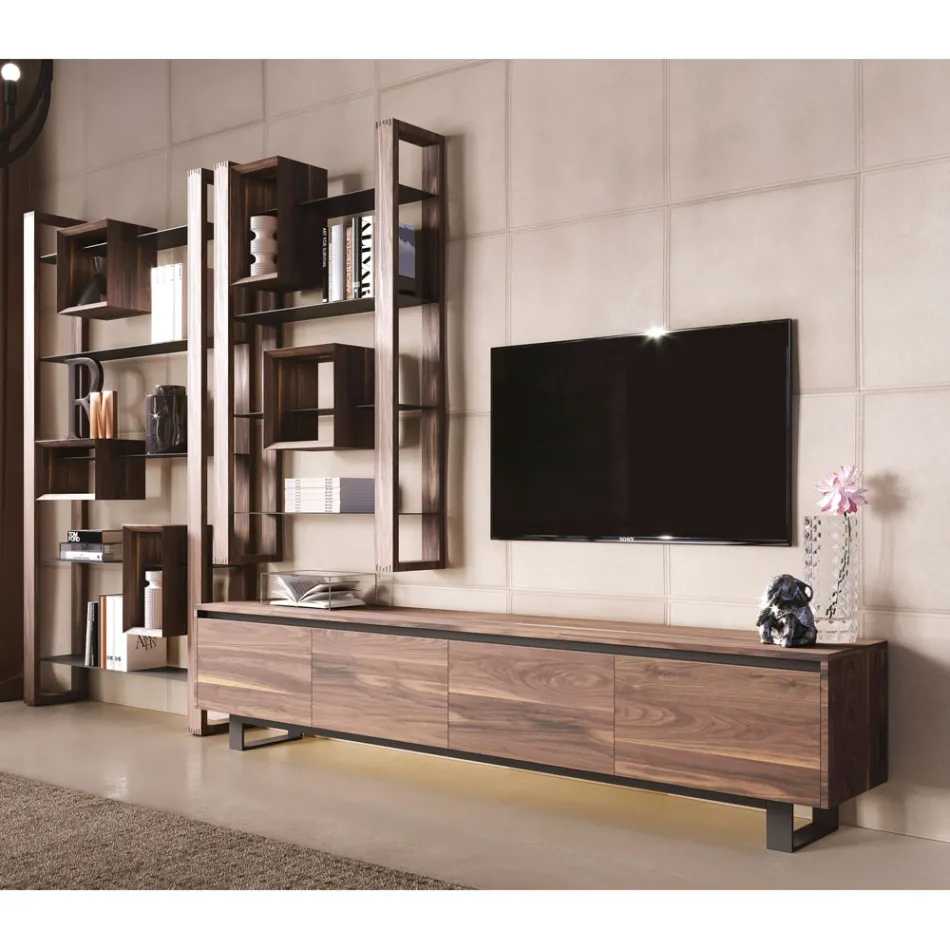 Credenza Bassa in Legno con Base in Metallo Made in Italy - Berta Viadurini