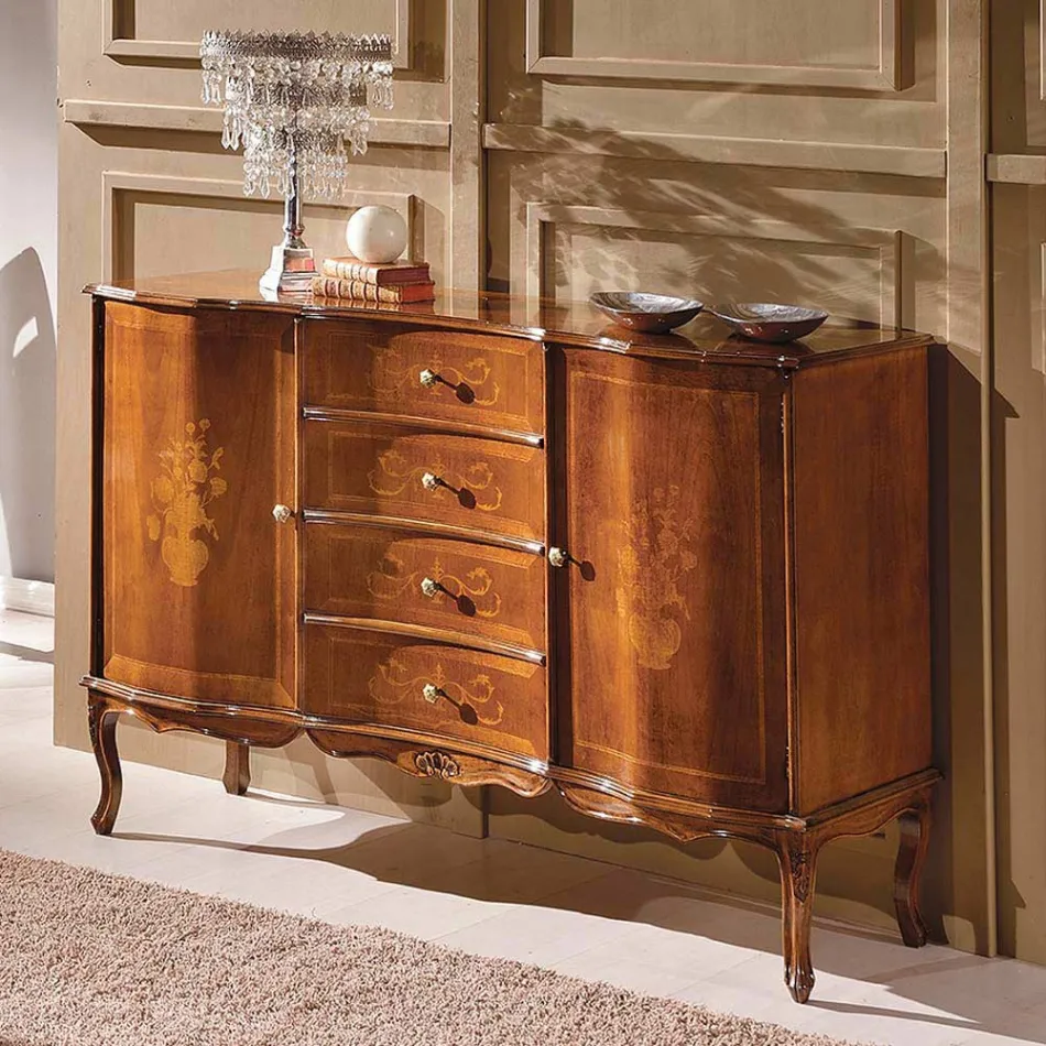 Credenza Classica 2 Ante e 4 Cassetti in Legno Made in Italy - Windsor Viadurini