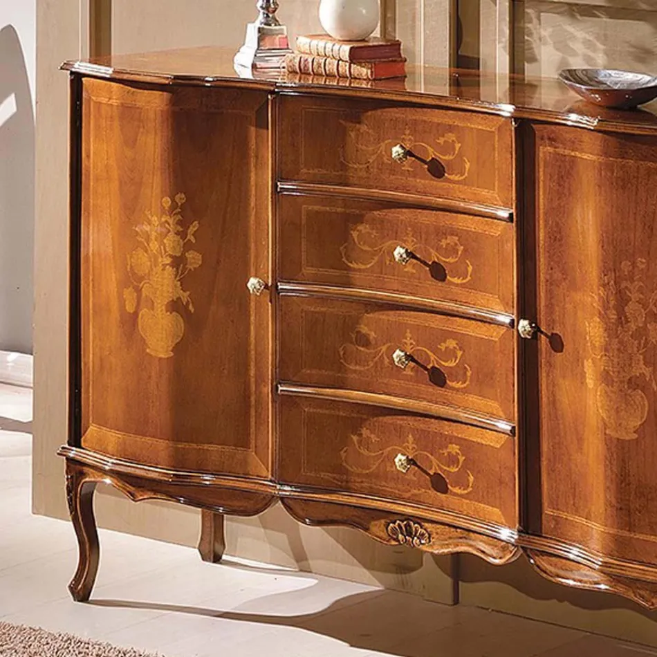 Credenza Classica 2 Ante e 4 Cassetti in Legno Made in Italy - Windsor Viadurini