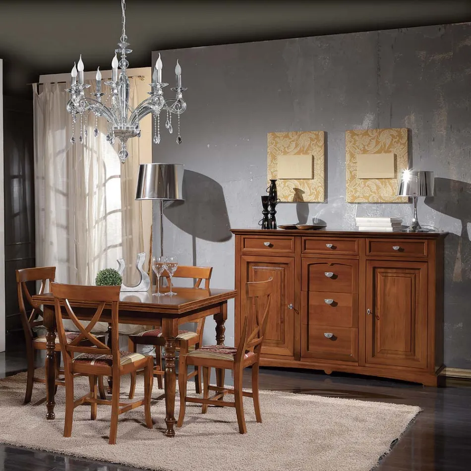 Credenza Classica in Legno Tanganica con 6 Cassetti e 2 Ante Made in Italy - Bragi Viadurini