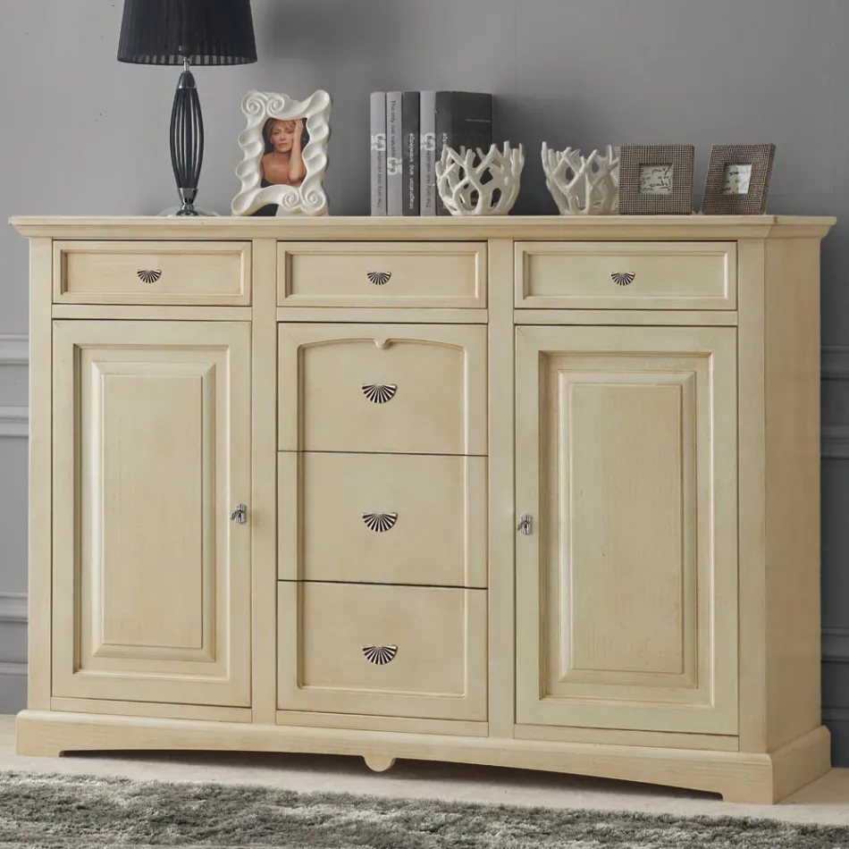 Credenza Classica in Legno Tanganica con 6 Cassetti e 2 Ante Made in Italy - Bragi Viadurini