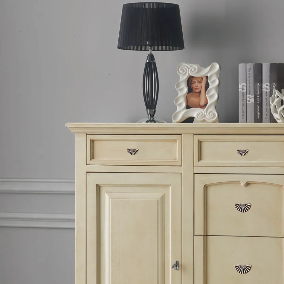 Credenza Classica in Legno Tanganica con 6 Cassetti e 2 Ante Made in Italy - Bragi Viadurini