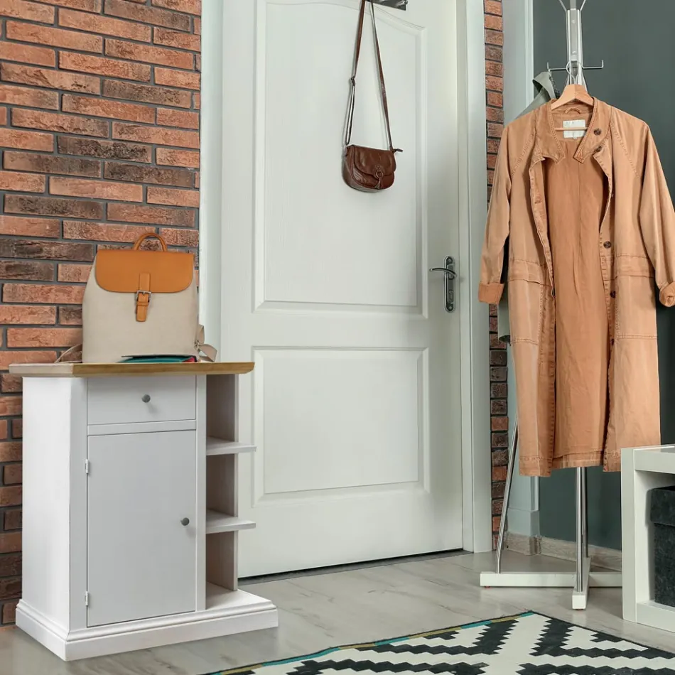 Credenza con 1 Anta, 1 Cassetto e 3 Vani a Giorno Made in Italy - Hoder Viadurini