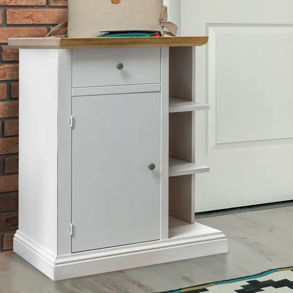 Credenza con 1 Anta, 1 Cassetto e 3 Vani a Giorno Made in Italy - Hoder Viadurini