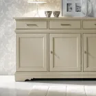 Credenza con 3 Ante e 3 Cassetti in Avorio Patinato Made in Italy - Gleti Viadurini