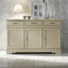 Credenza con 3 Ante e 3 Cassetti in Avorio Patinato Made in Italy - Gleti Viadurini