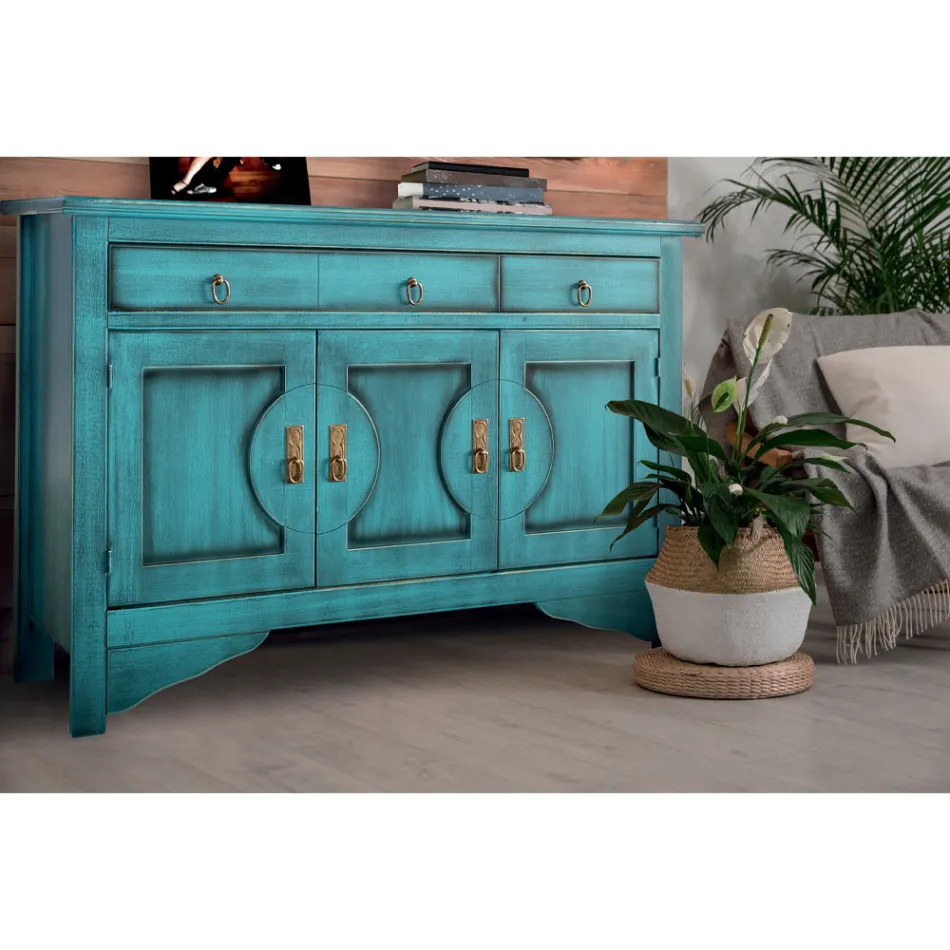 Credenza con 3 Ante e 3 Cassetti in Diverse Finiture Made in Italy - Ganesha Viadurini
