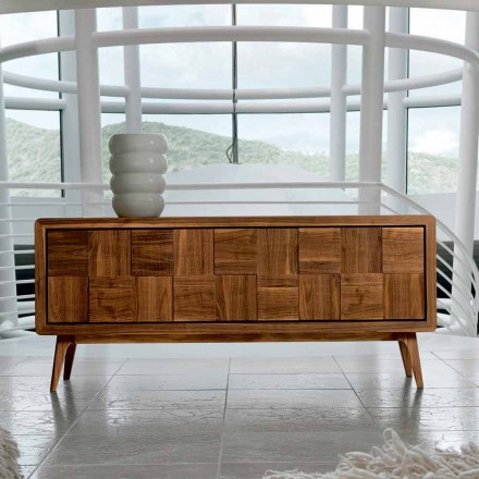 Credenza con 3 ante in legno di noce massello design moderno Nensi Viadurini