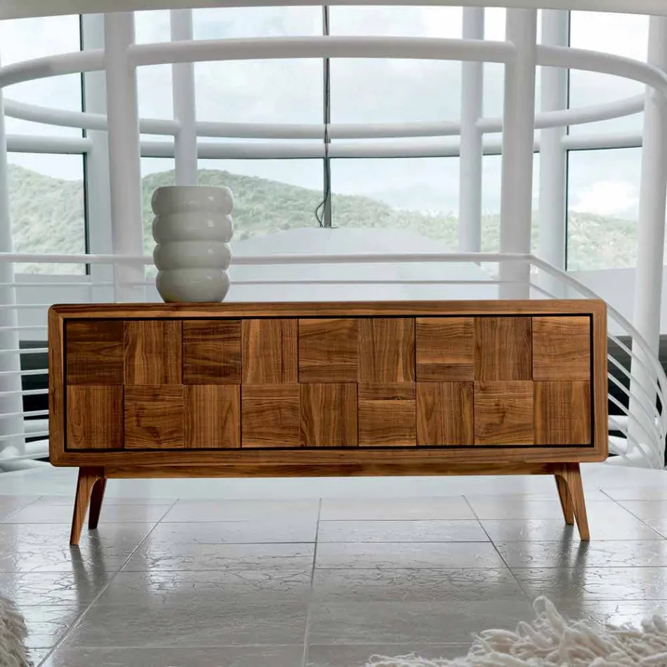 Credenza con 3 ante in legno di noce massello design moderno Nensi Viadurini