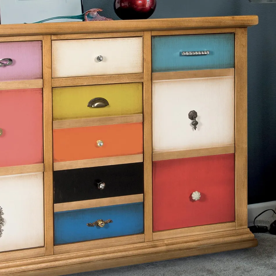 Credenza con Cassetti Tutti Colorati e Maniglie Diverse Made in Italy - Shiva Viadurini