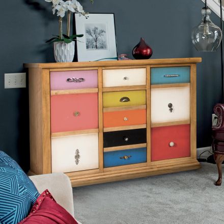 Credenza con Cassetti Tutti Colorati e Maniglie Diverse Made in Italy - Shiva Viadurini