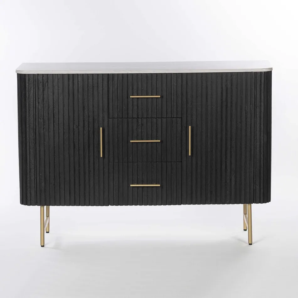 Credenza con Piano in Marmo e Struttura in Legno di Mango - Pescatore Viadurini
